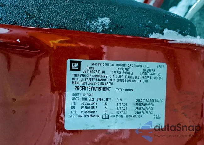 2GCFK13Y071616047: 95085905