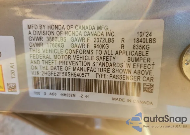 2HGFE2F5XSH540577: 95650945