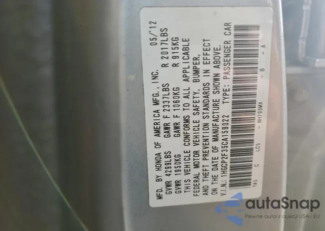 1HGCP2F35CA159022: 95687925