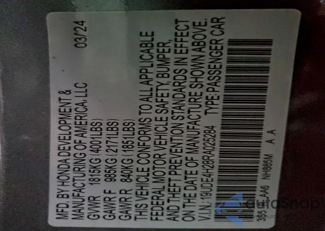 19UDE4H28RA025284: 98087995