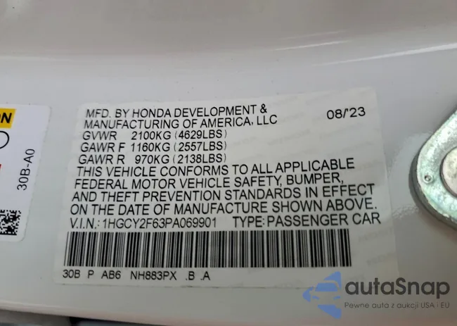 1HGCY2F63PA069901: 94523265