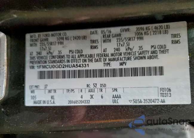 1FMCU0GD2HUA54331: 94954355