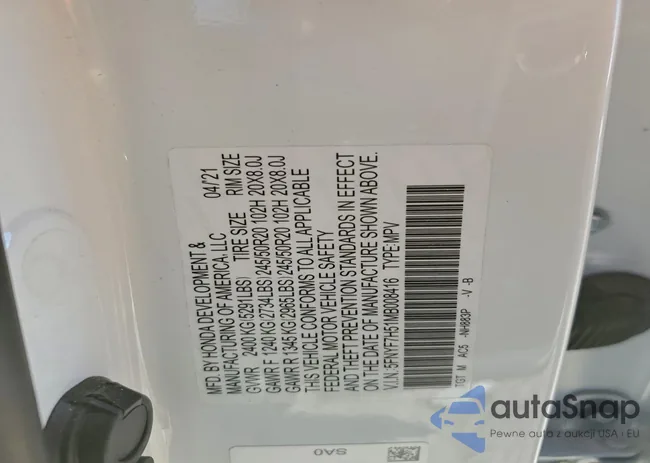 5FNYF7H51MB008416: 96781075