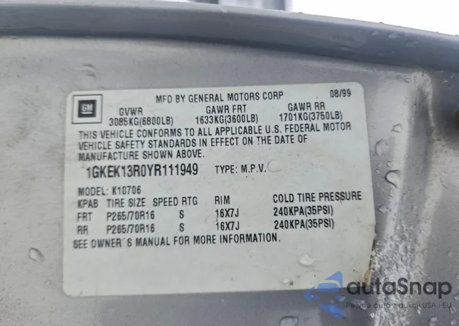 1GKEK13R0YR111949: 96170575