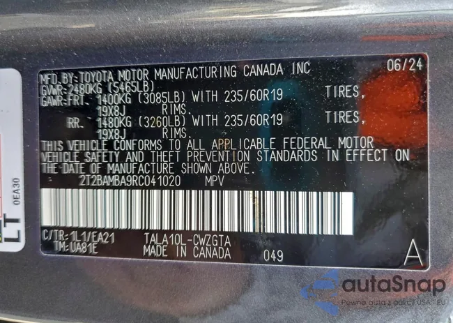 2T2BAMBA9RC041020: 97636205