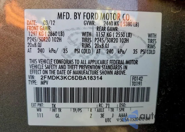 2FMDK3KC6DBA18314: 95800205