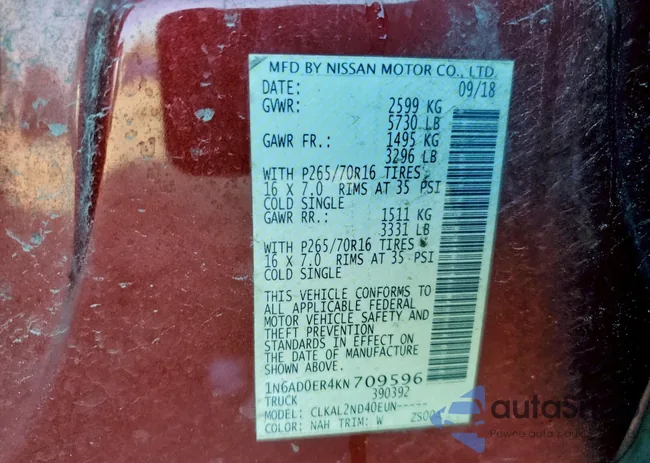 1N6AD0ER4KN709596: 98560165