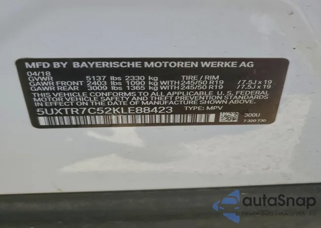 5UXTR7C52KLE88423: 95834015