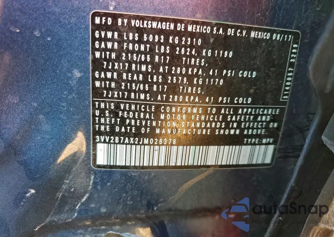 3VV2B7AX2JM026378: 98782425