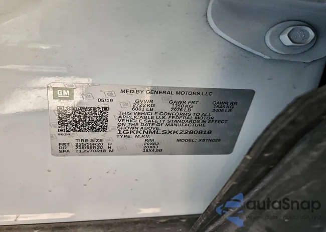 1GKKNMLSXKZ280818: 97116615