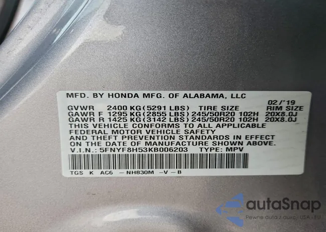 5FNYF8H53KB006203: 97544955