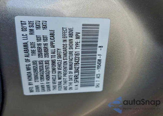 5FNRL38427B433161: 97656335