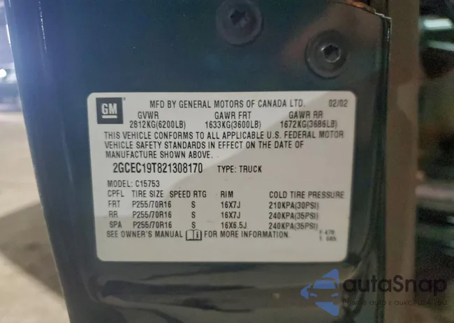 2GCEC19T821308170: 98466025