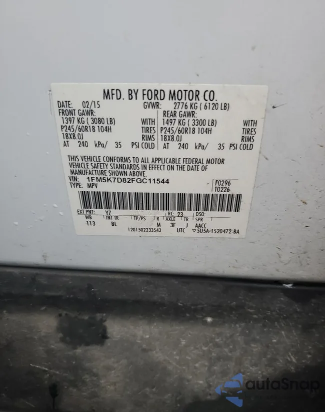 1FM5K7D82FGC11544: 82922323