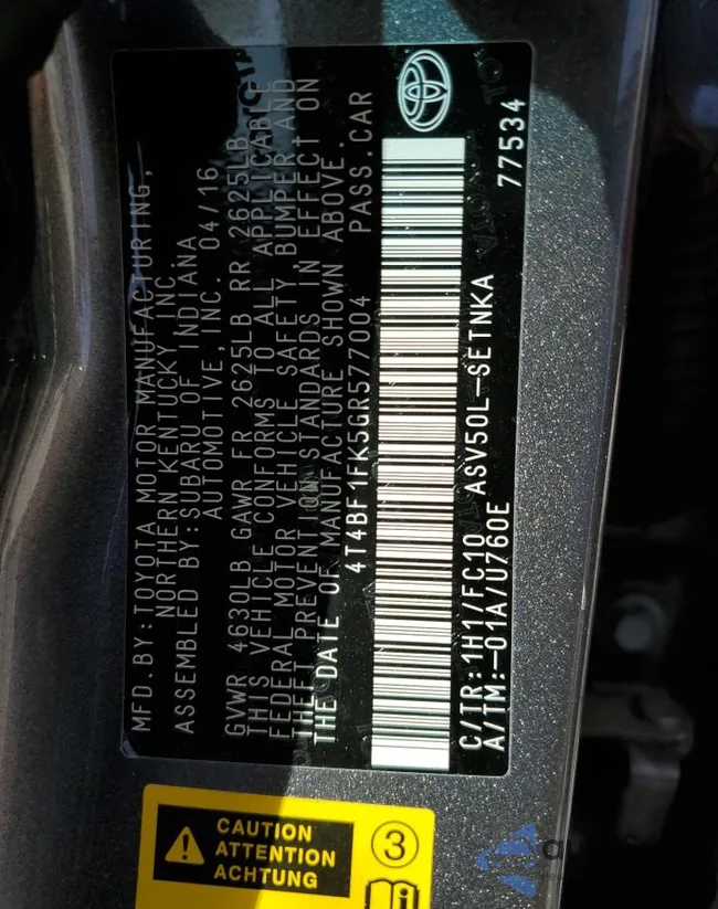 4T4BF1FK5GR577004: 37502984