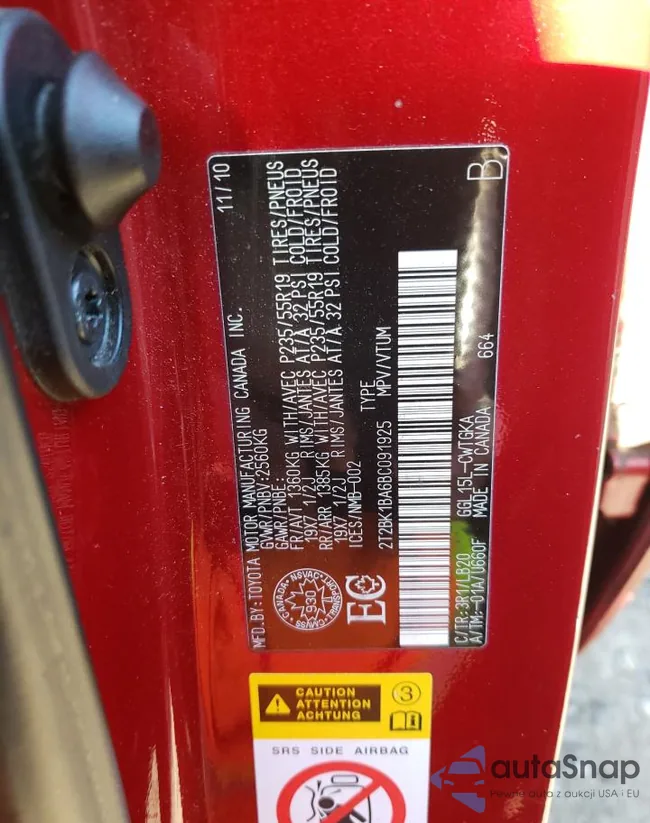 2T2BK1BA6BC091925: 43843544