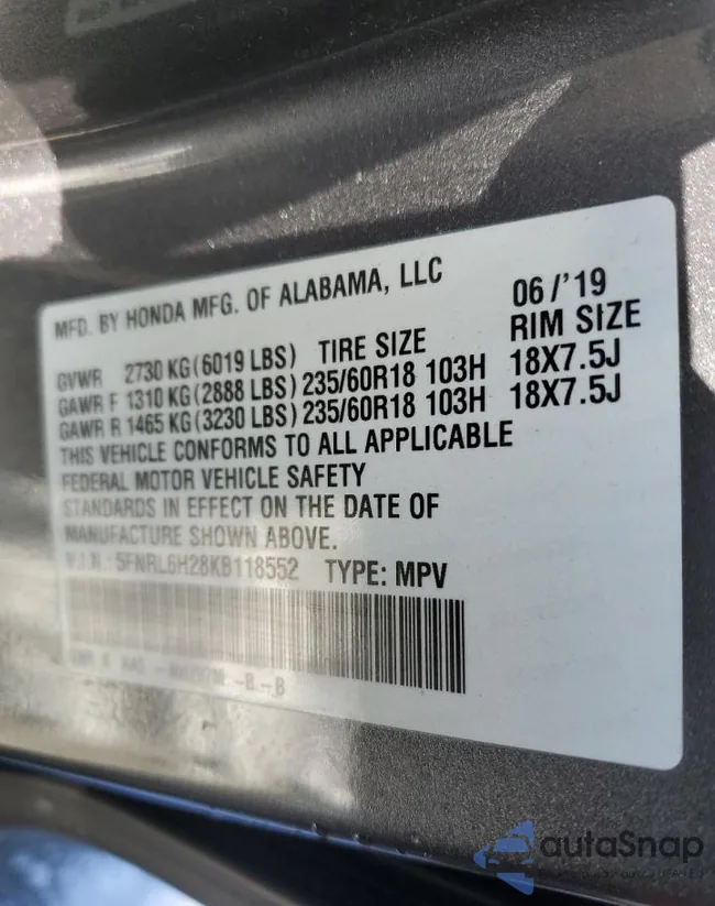 5FNRL6H28KB118552: 42905574