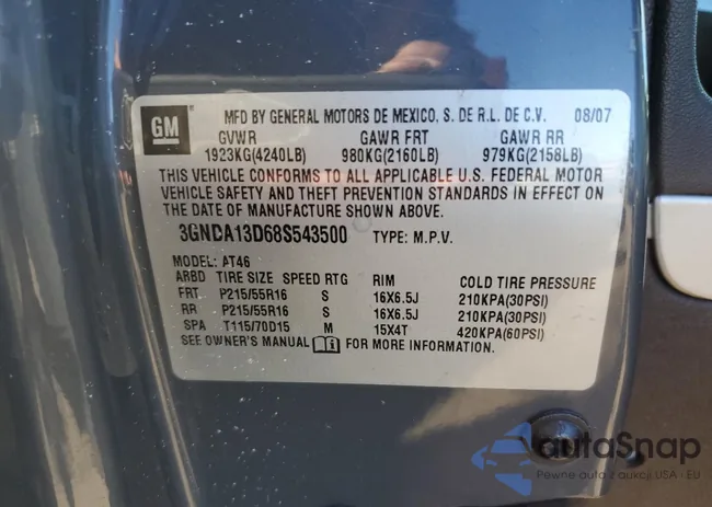 3GNDA13D68S543500: 43378184