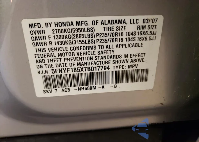 5FNYF185X7B017794: 40639944