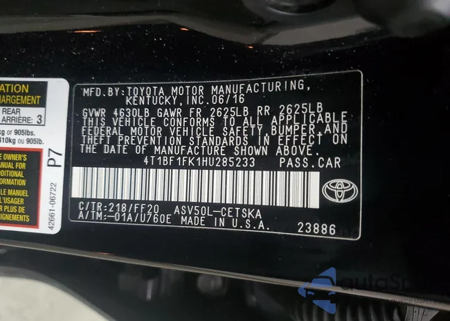 4T1BF1FK1HU285233: 42534274