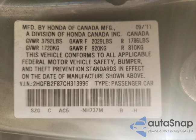 2HGFB2F87CH313996: 42902444