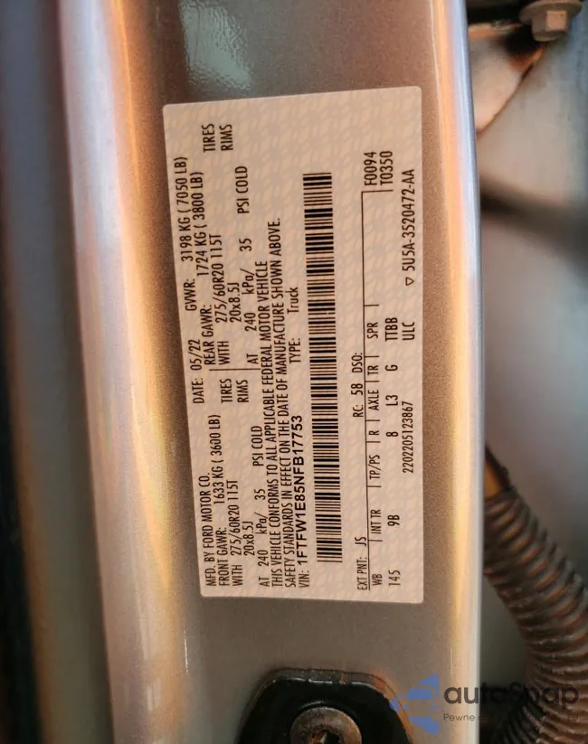 1FTFW1E85NFB17753: 42462184