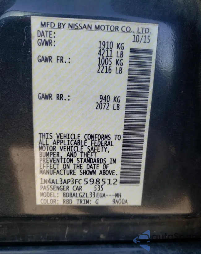 1N4AL3AP3FC598512: 43459694