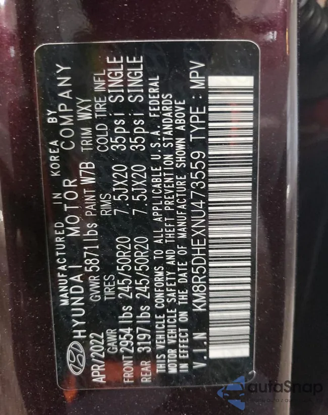 KM8R5DHEXNU473559: 43437154