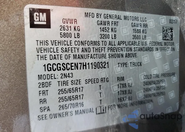 1GCGSCEN7H1190321: 48010464