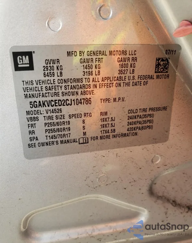 5GAKVCED2CJ104786: 47082834