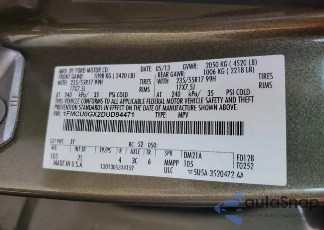 1FMCU0GX2DUD94471: 45841304