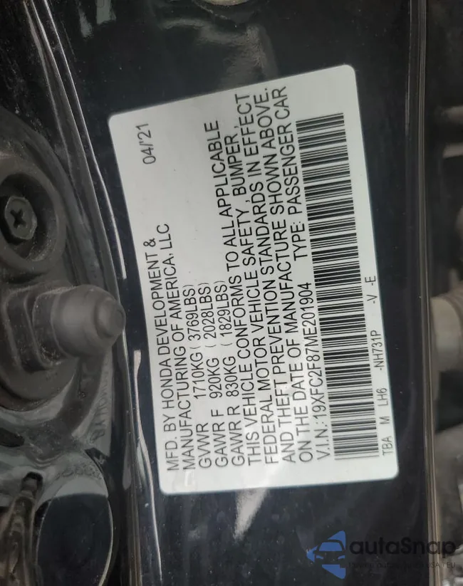 19XFC2F87ME201904: 47059684