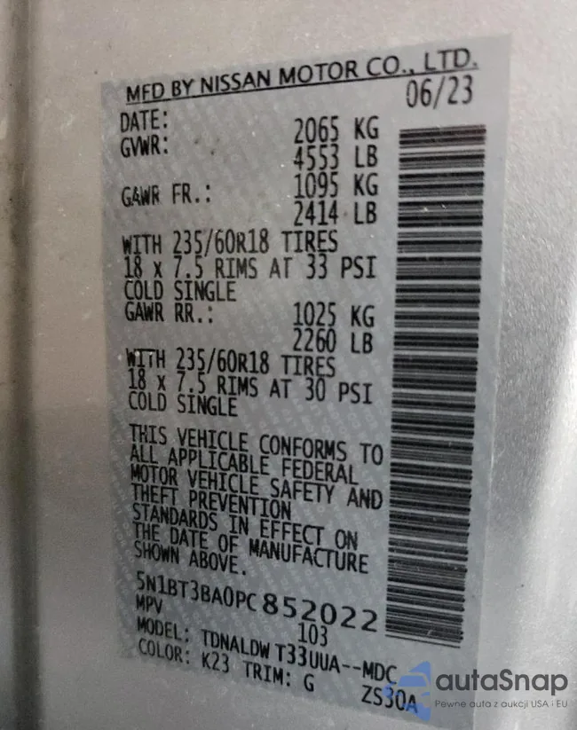 5N1BT3BA0PC852022: 45534524