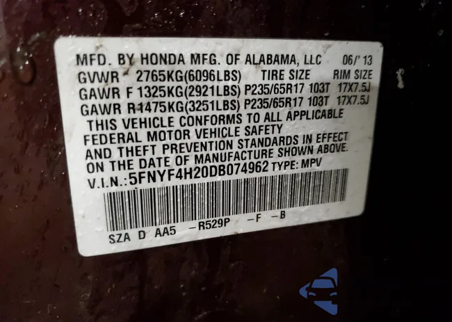 5FNYF4H20DB074962: 44545904