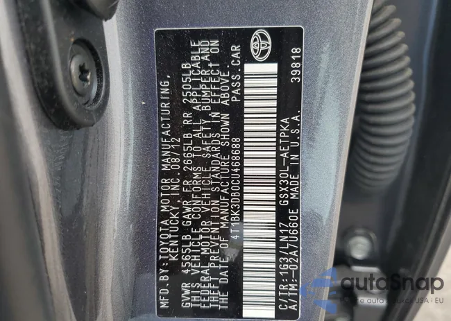 4T1BK3DB0CU468688: 50079474