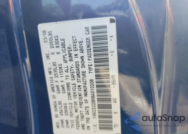 1HGCS228X8A010208: 55296954