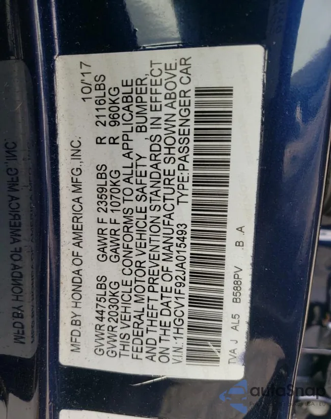 1HGCV1F92JA015493: 54694154