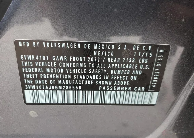 3VW167AJ6GM286556: 55857613