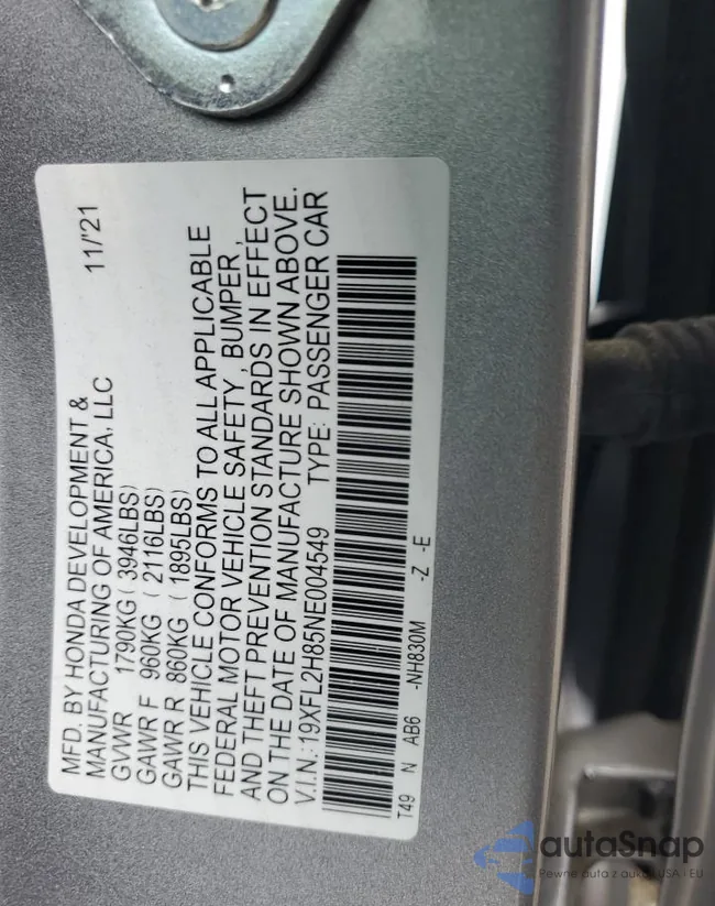 19XFL2H85NE004549: 60496304