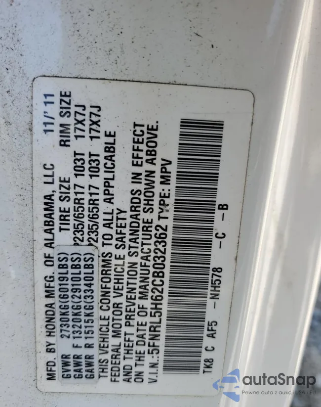 5FNRL5H62CB032362: 58297324