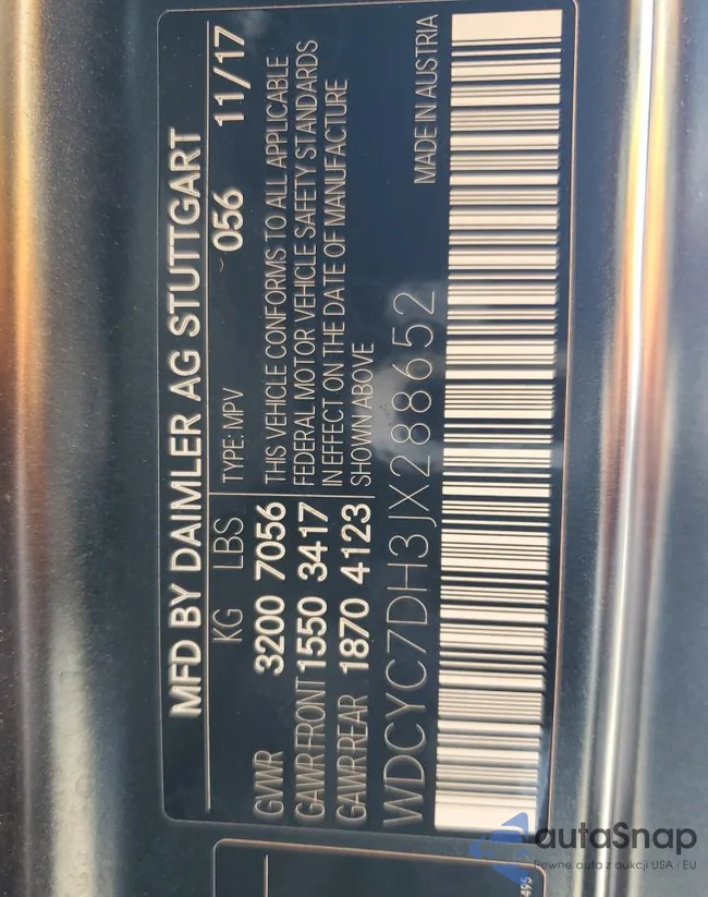 WDCYC7DH3JX288652: 57609004