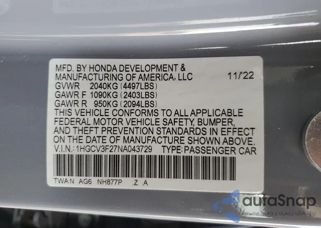 1HGCV3F27NA043729: 57533004