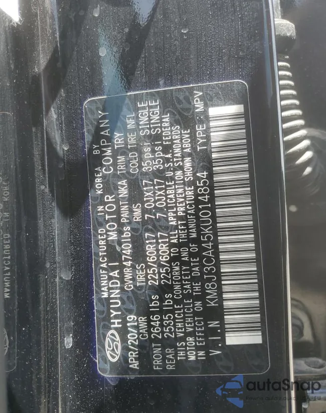 KM8J3CA45KU014854: 59850424