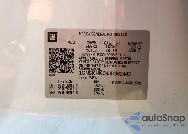 1GNSKHKC4JR362443: 61517873