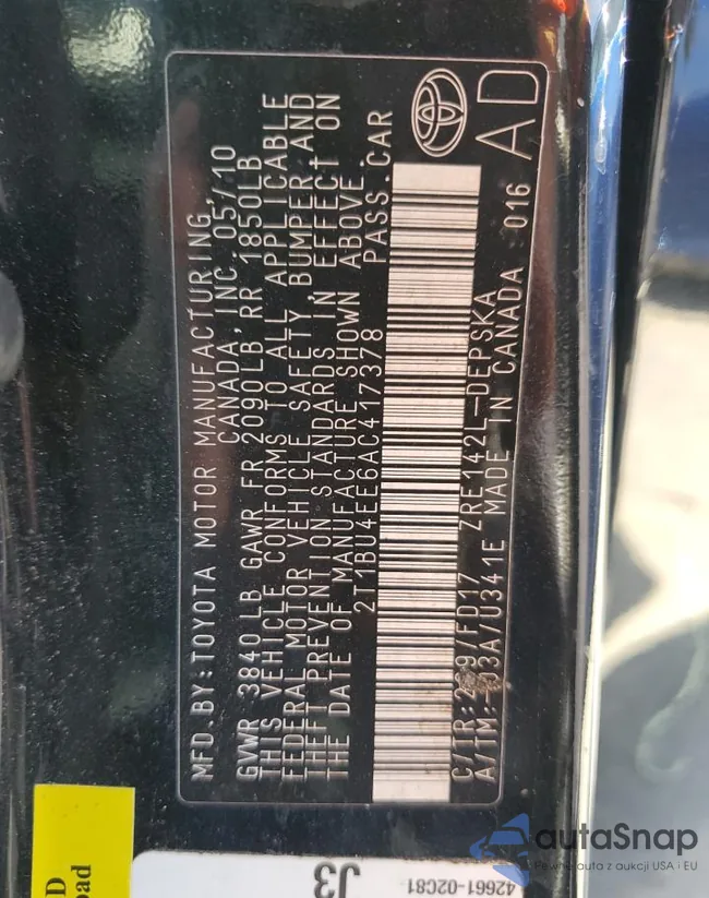 2T1BU4EE6AC417378: 62067613