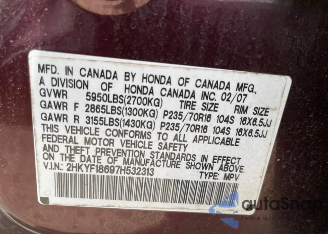 2HKYF18697H532313: 62712914