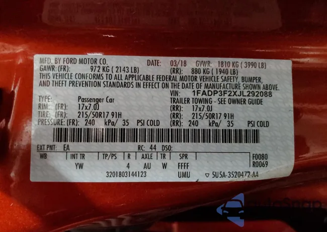 1FADP3F2XJL292088: 62524404