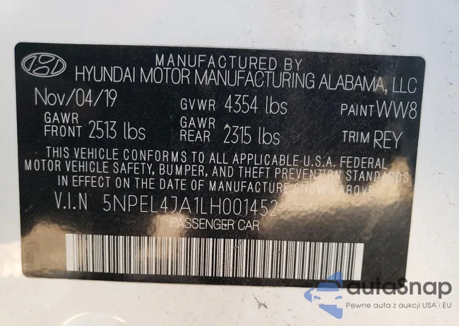 5NPEL4JA1LH001452: 65465133