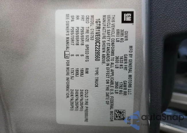 1GTR1VE00CZ228560: 62586013