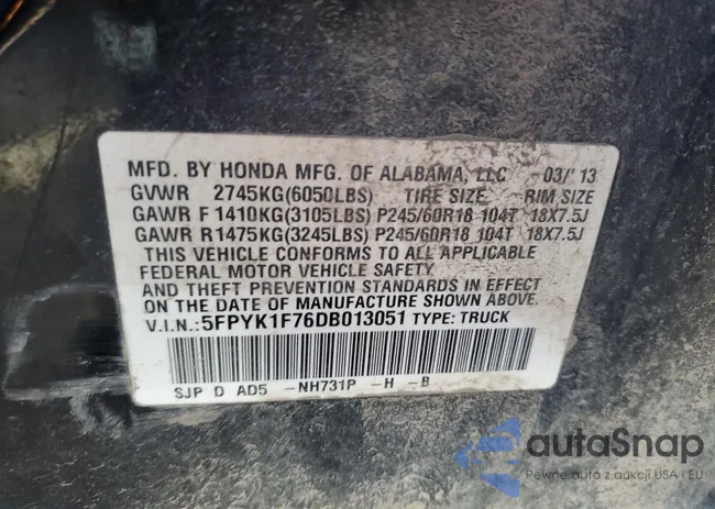 5FPYK1F76DB013051: 61343023